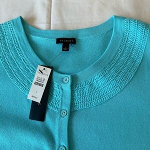 Talbots Aqua Blue  Button Front Cardigan Sweater NWT